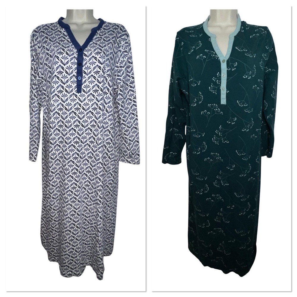 Bundle Of 2 Pajamagram Convertible Sleeve Midi Nightgown Henley Women Large